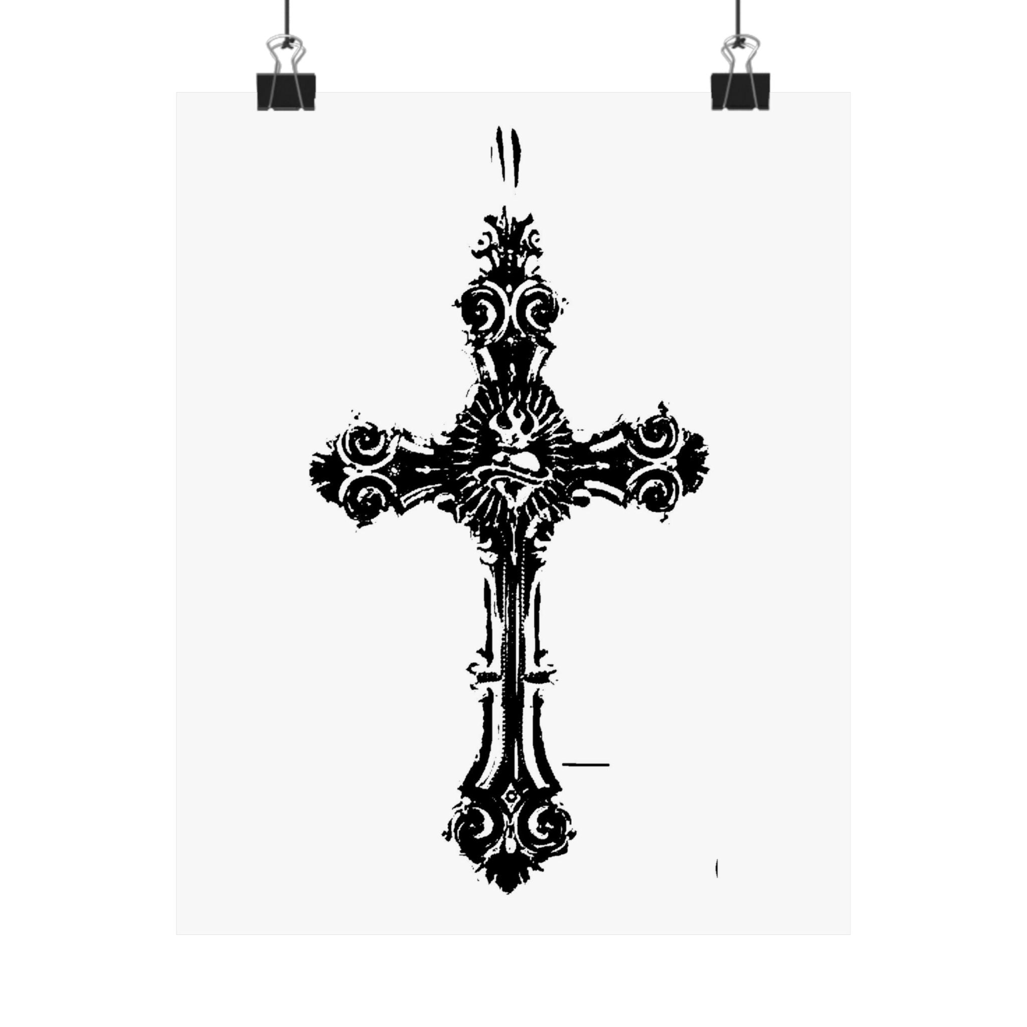 Ornate Black Cross Matte Poster — Gothic Religious Wall Art
