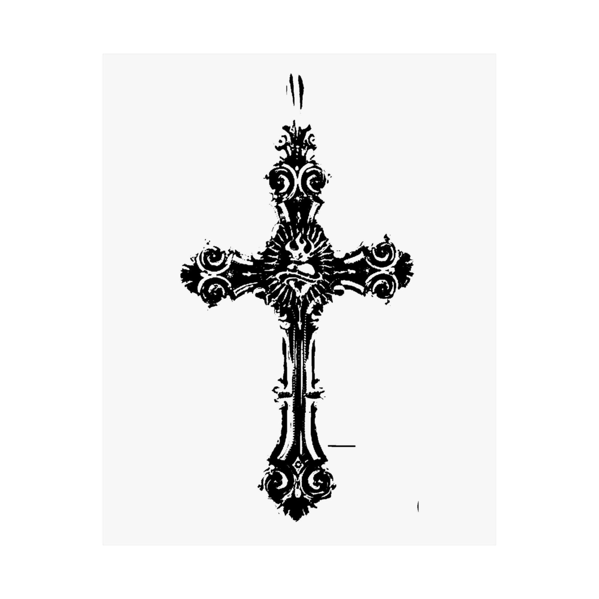 Ornate Black Cross Matte Poster — Gothic Religious Wall Art